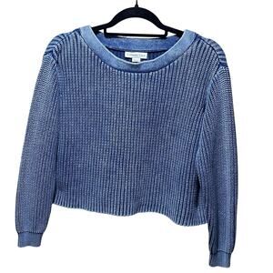 Coldwater Creek Womens SZ XS Cropped Chunky Long Sleeve Sweater Mock Neck Blue